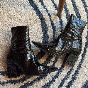 Patent Croc Block Heel Ankle Boots - Black Size 9 (EU30)